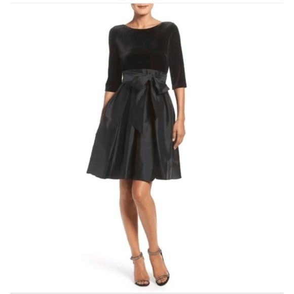 Adrianna Papell NWT Lycra & Taffeta Black A-Line Dress, Size 12, MSRP $160 - Picture 1 of 15